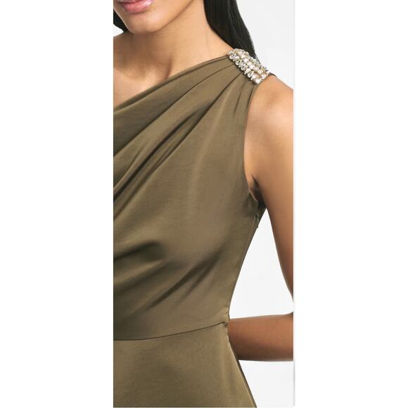 Sachin & Babi Evangeline Olive Green One Shoulder Jewel Midi Dress 8 - Picture 6 of 10